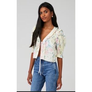 Selkie Paper Doll Blouse Fantasy Floral Puff Sleeve Tie Front Small